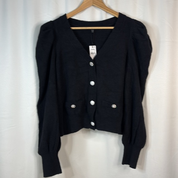 Express Black Sweater Cardigan with Crystal Buttons- XL- NWT - Picture 16 of 17